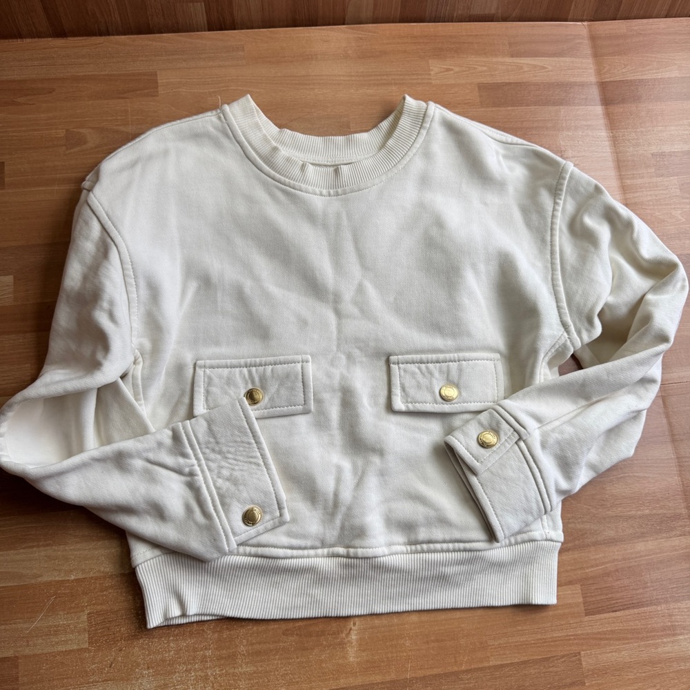 DL1961 crewneck sweater, white , size med, school uniform, pullover, cotton